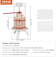 Vista 8 de VEVOR Prensa de vino de frutas, 3.2 galones/12L, cesta de madera maciza con 6 bloques, máquina manual para hacer jugos, sidra, manzana, uva