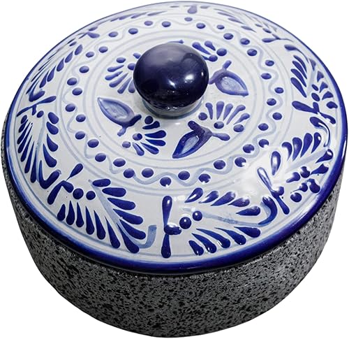 Teotl Volcanic Stone Tortilla Box with Stalavera Lid