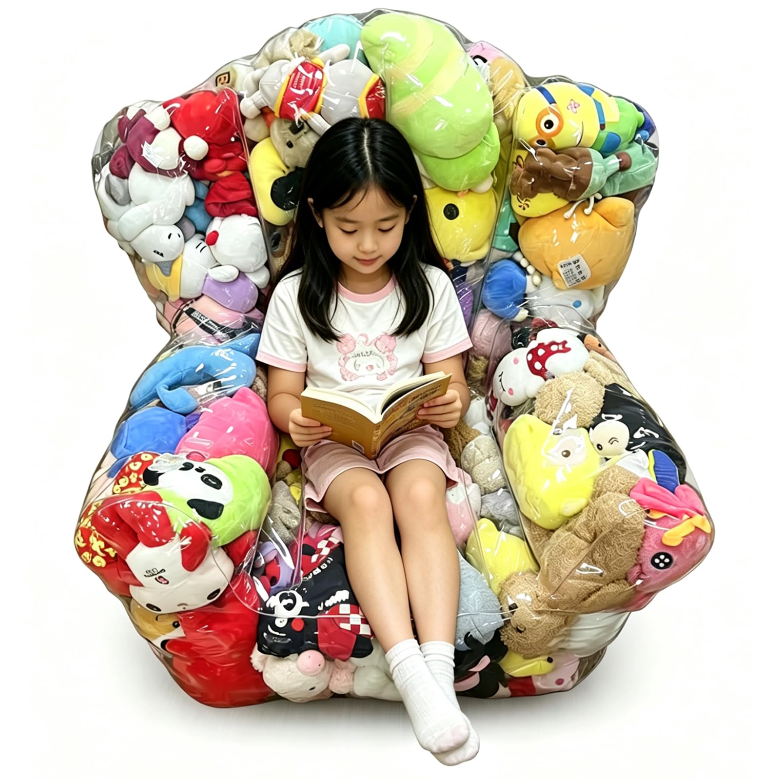 Goping Stuffed Animal Storage Chair Thick PVC with Reinforced Velcro Fastenings Large Load Waterproof Plush Storage Sofa for Kids & Adults