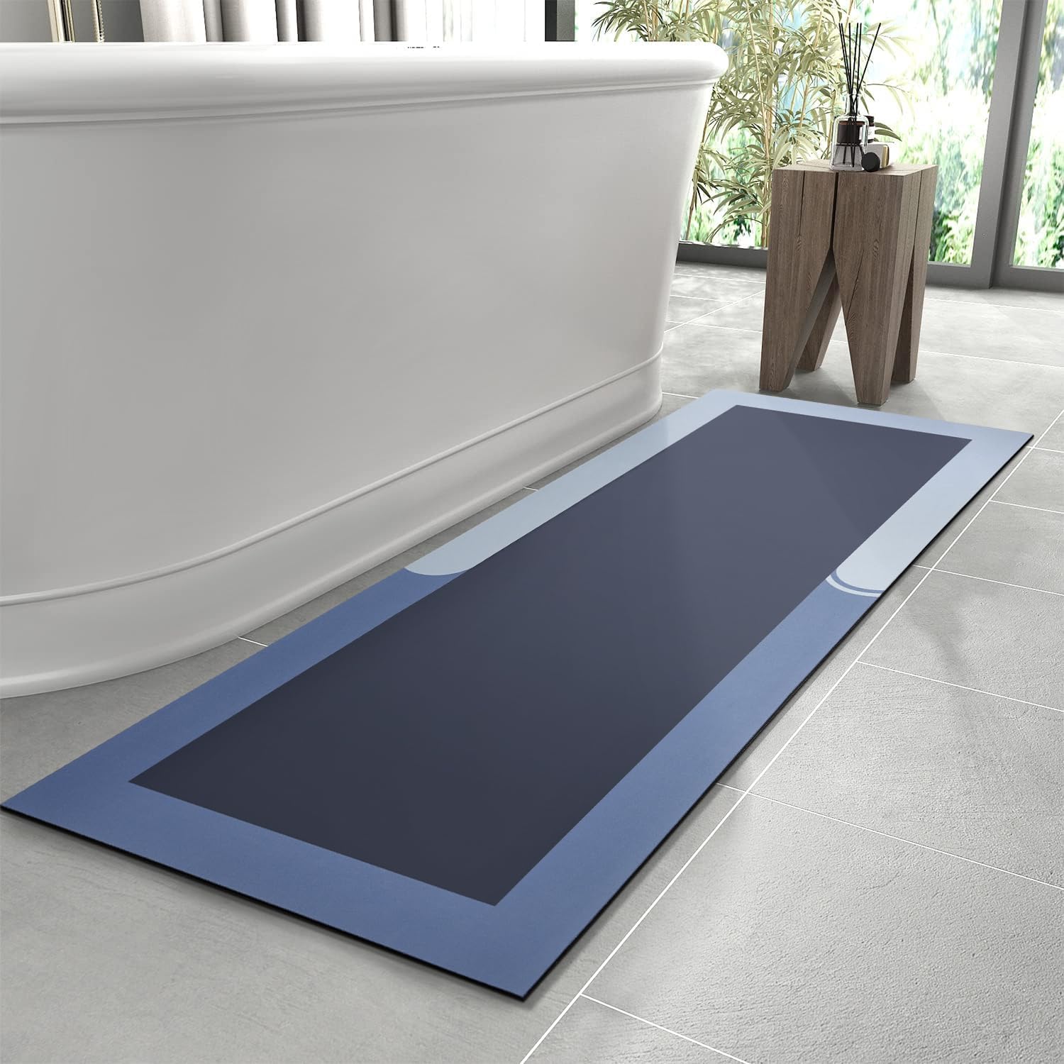Kmson Bath Mat, Napa Skin Non-Slip Bathroom Rug, Ultra Soft and Super Absorbent Diatomite Bath Carpet, Dirt Barrier Quick Dry Floor Door Mat Kitchen - 20"x47", Blue — image 1