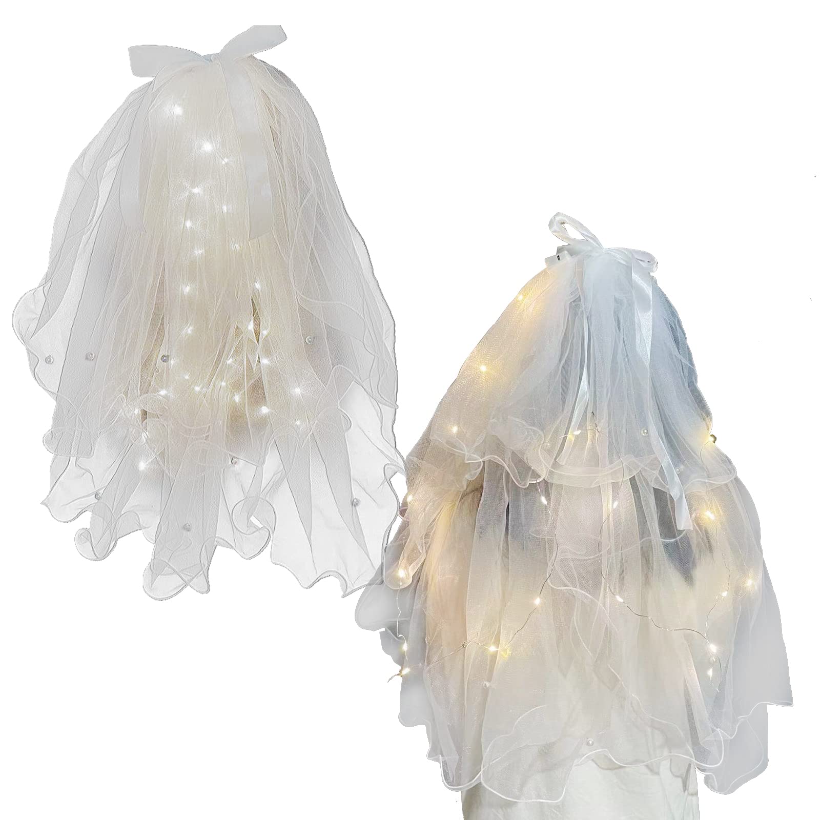 liuer LED Bridal Veil Pearl Veils Wedding Vails White Tulle Short Veils for Brides Shower Bachelorette Hen Party Church Costume Gift Prom Halloween Girls