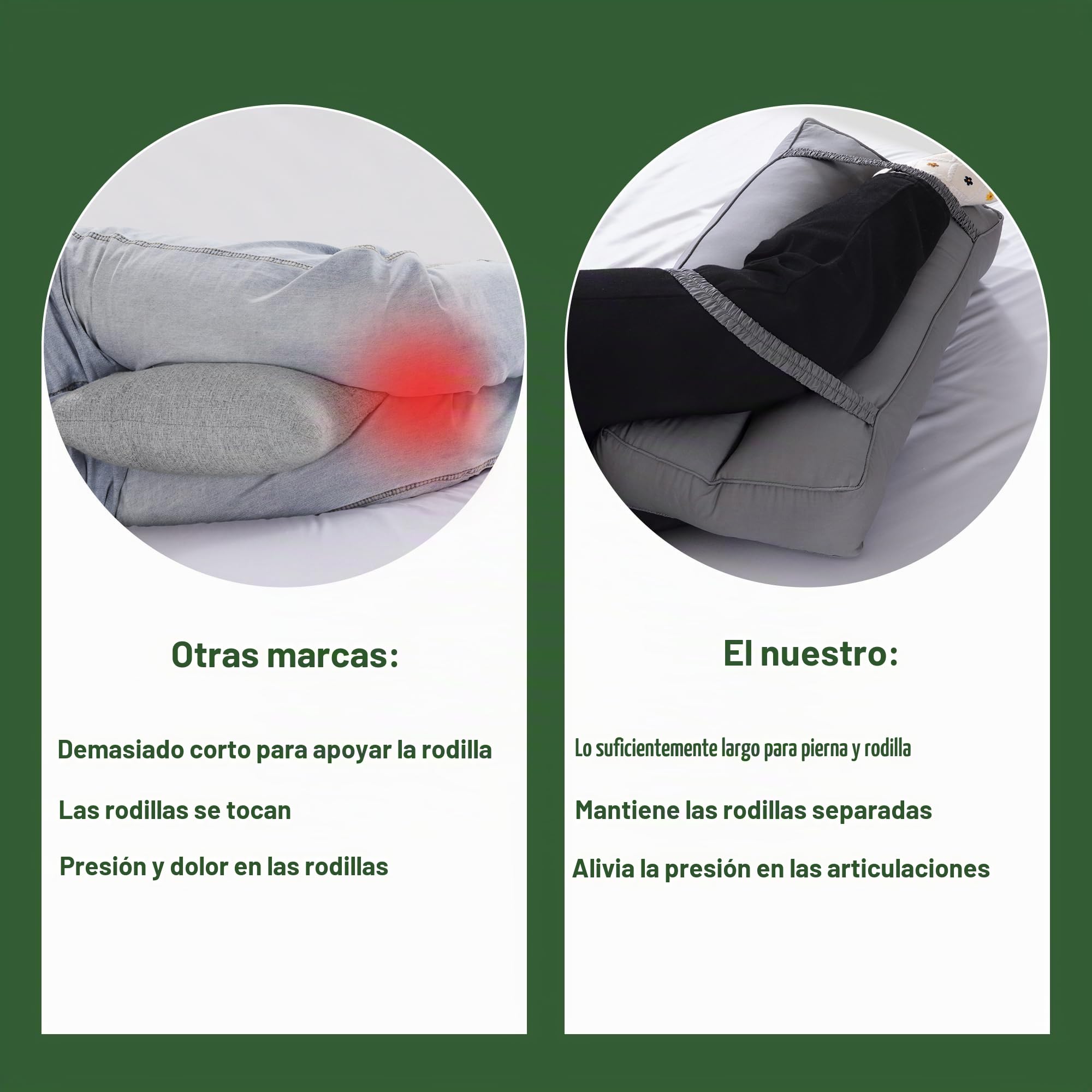 Cojín de rodilla para personas que duermen en el lateral, Cojín de algodón de altura para alinear la columna vertebral y aliviar la presión en las caderas y las piernas