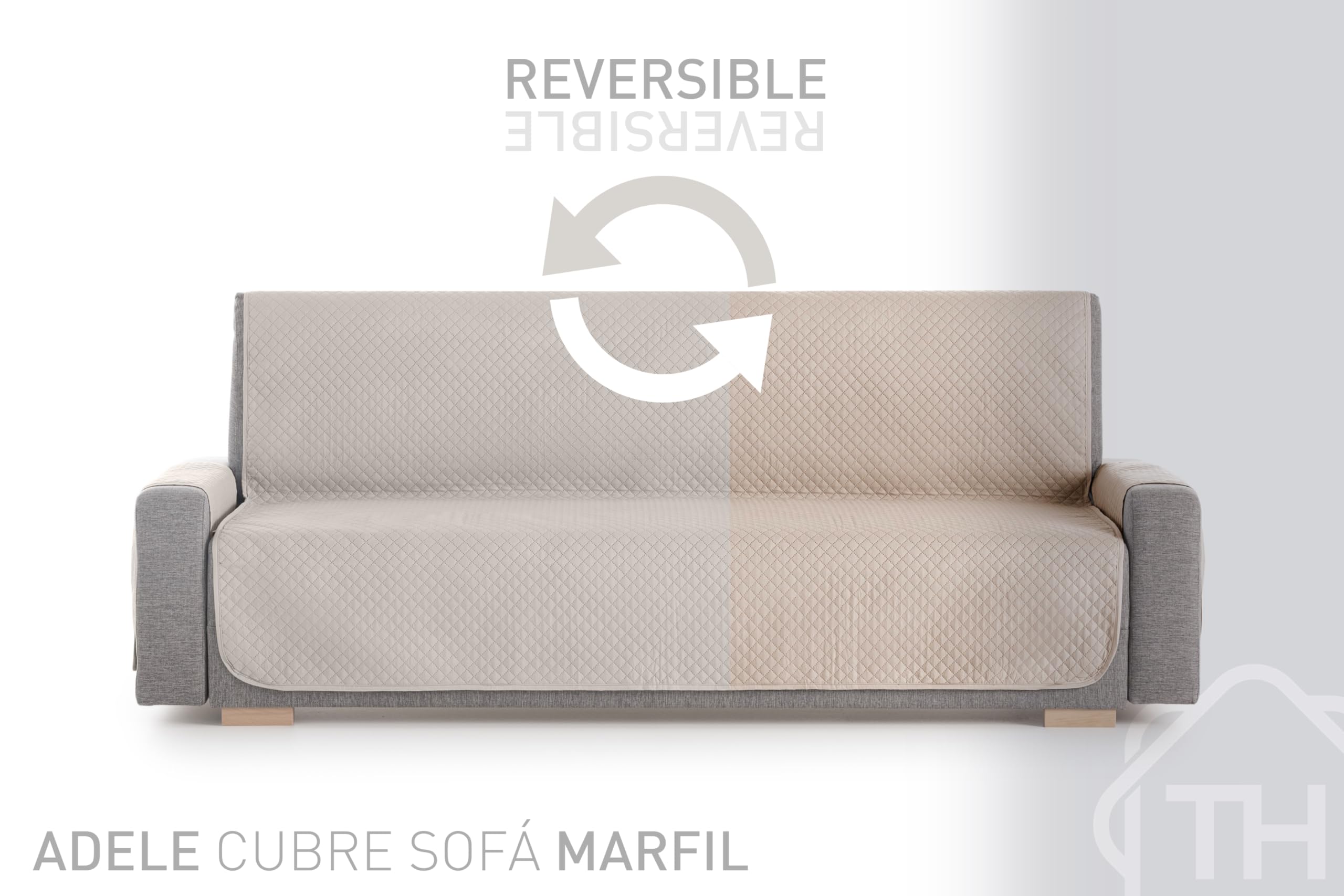 Textilhome Copridivano 3 Posti con Braccioli Adele – Copri Divano Trapuntato Reversibile Universale Avorio | Savadivano Antigraffio per Gatti, Antimacchia