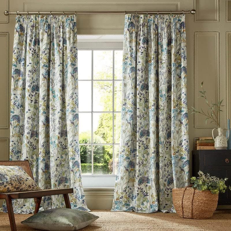 Ltd VOYAGE MAISON Country Hedgerow Pencil Pleat Taped Top Header Lined Curtains - SKY - 66" Width x 90" Drop