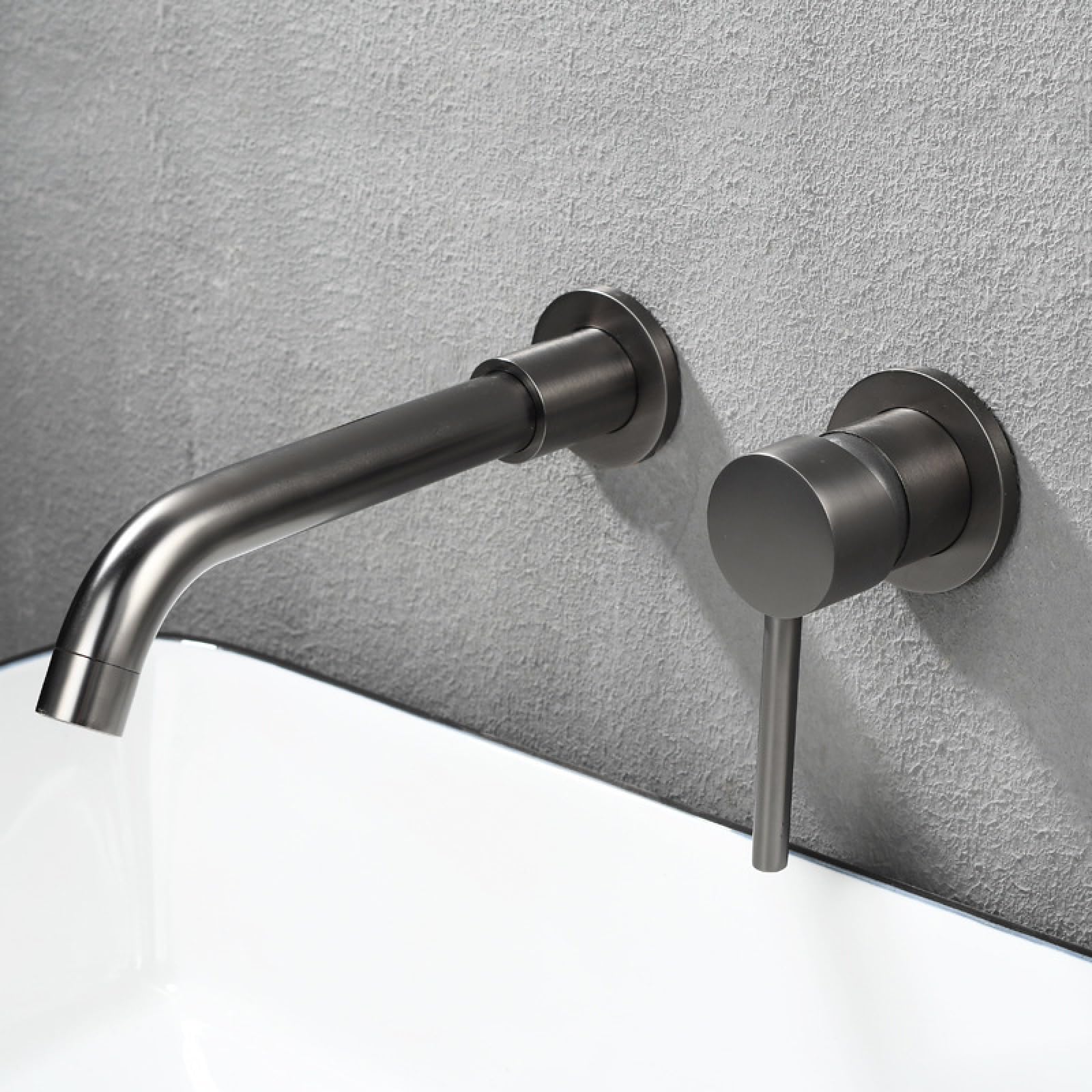 Mitigeur mural gris fusil pour lavabo de salle de bain avec bec rotatif 360