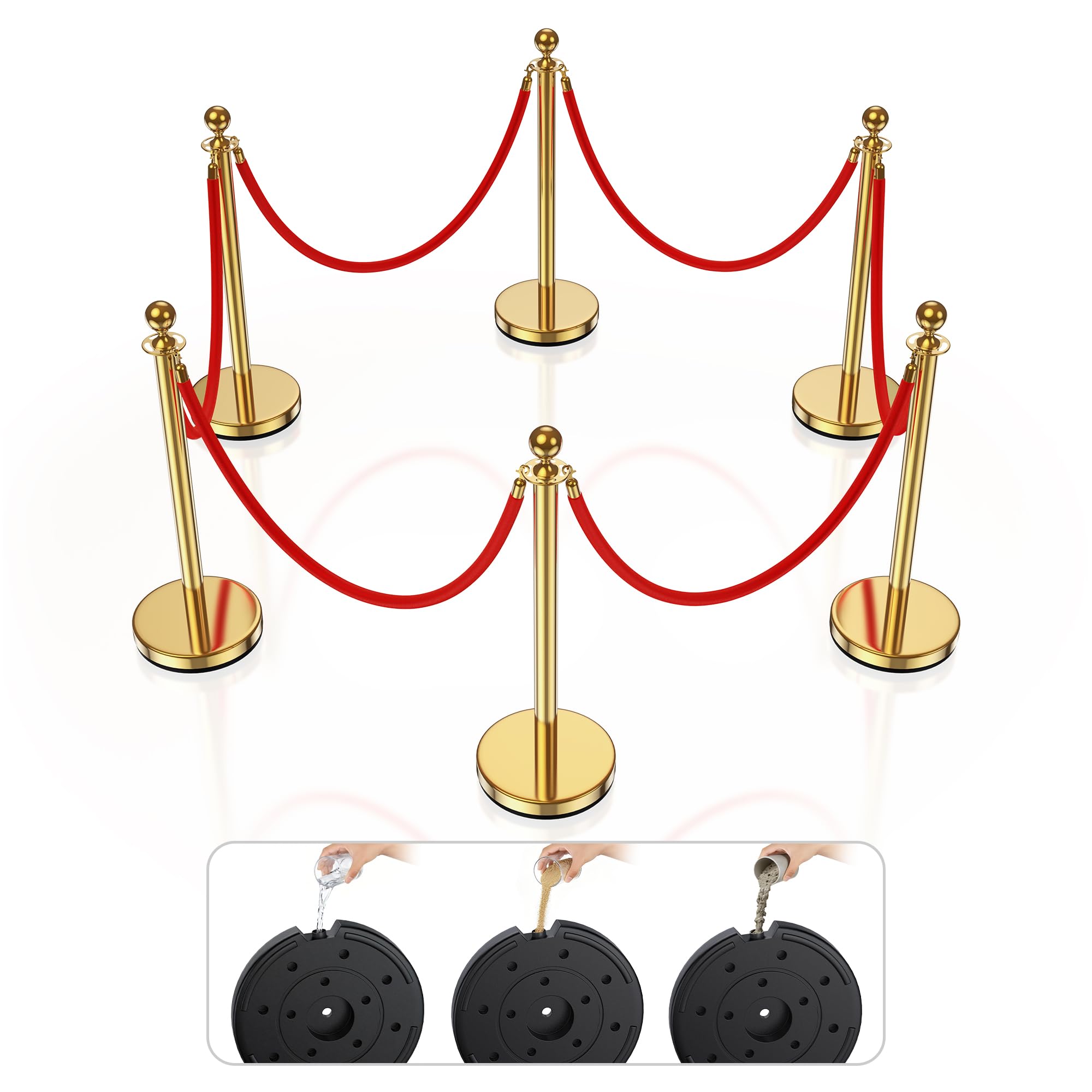 Lot de 6 Poteaux de guidage VIP et cordes velours rouge
