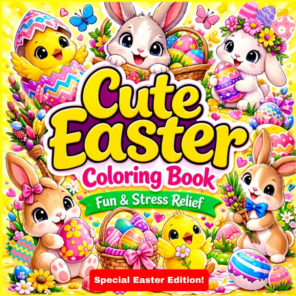Cute Easter Coloring Book Fun & Stress Relief Special Edition Kawaii Easter for Relaxation (Bold & Easy Cute Coloring Books for Kids and Adults)