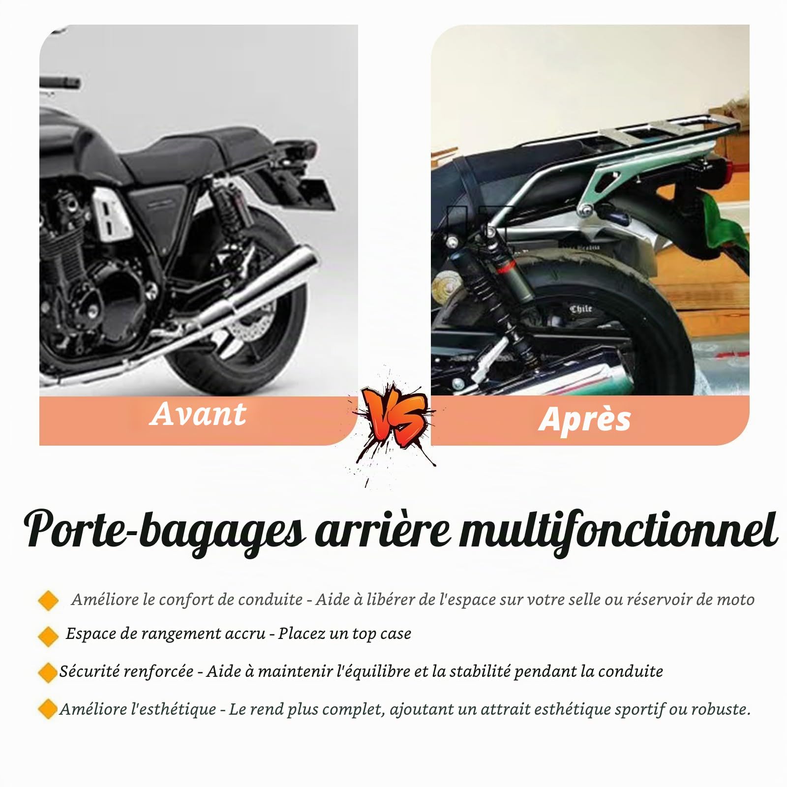 Compatible avec Honda CB1100 CB1100 EX CB1100 RS 11-22 Porte-bagages arrière chromé Porte-bagages arrière en acier Support de top case Accessoires de moto (CB1100 RS)