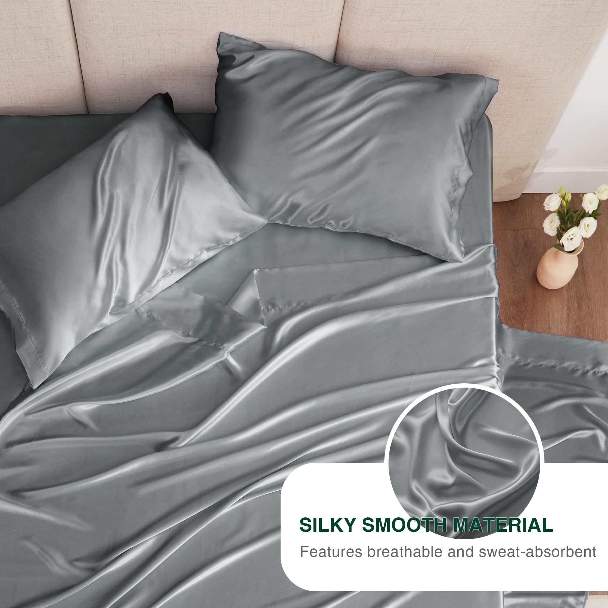 Snapklik.com : Loves Cabin Twin Satin Sheet Sets - 3 Piece Dark Grey ...