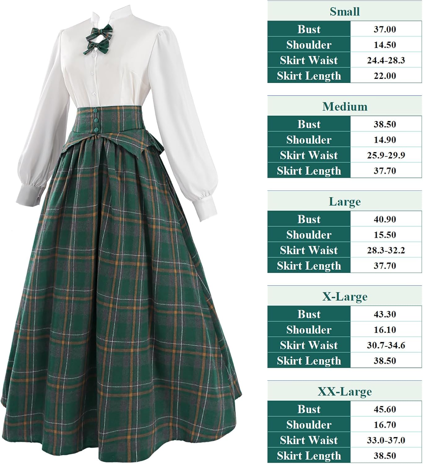 LTAKK Victorian Dress for Women Plaid Edwardian Renaissance Dresses Vintage Tartan Skirt - Image 6