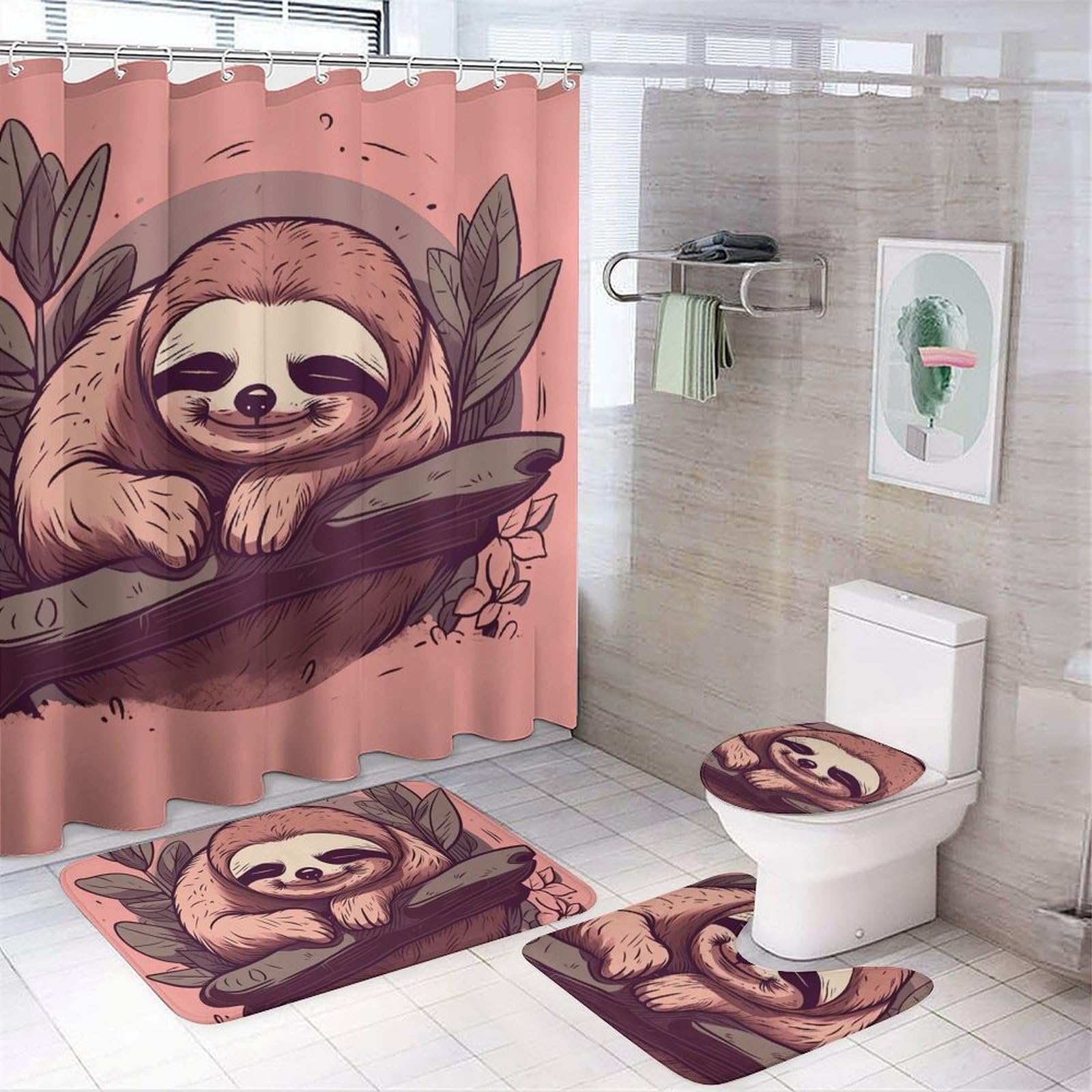 Tapis de douche et ensemble de bain 4 pièces en polaire