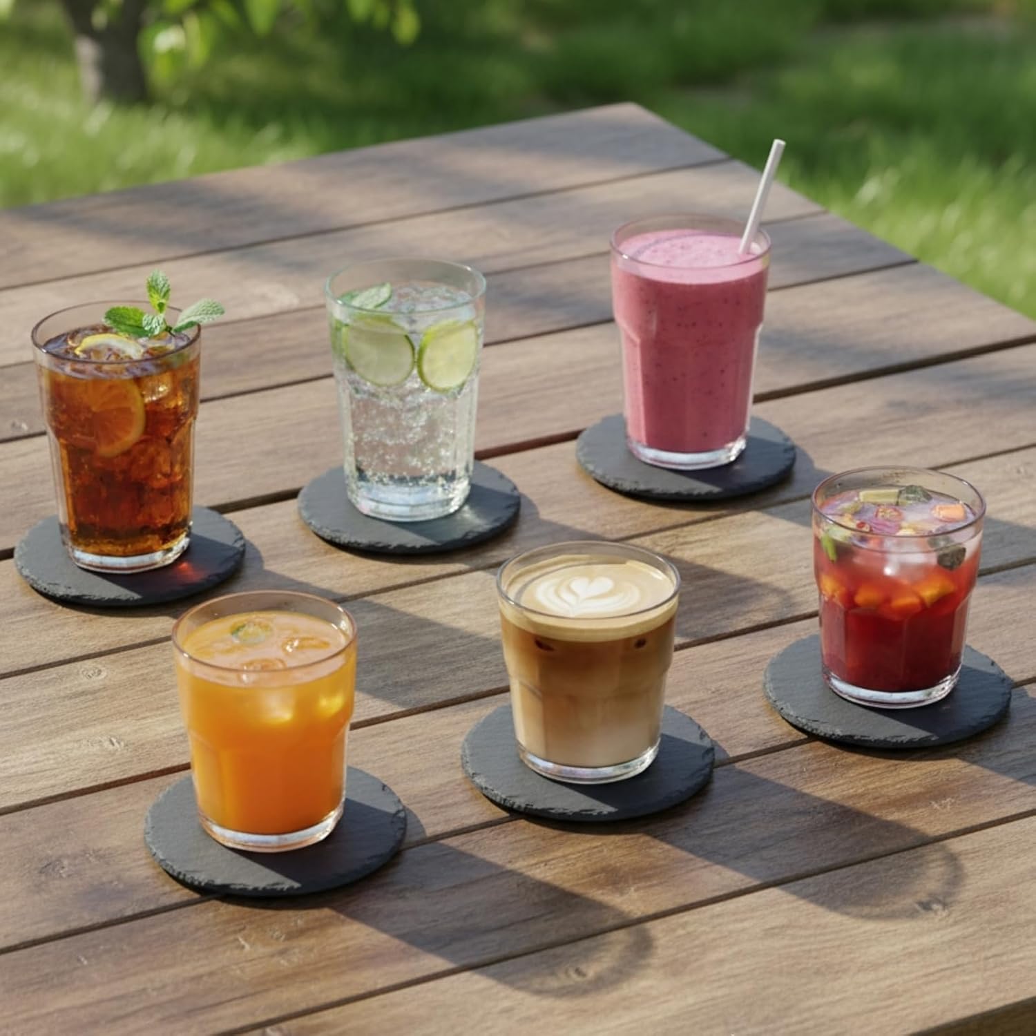 Dicunoy 24 PCS Slate Coasters, 4 Inch Round Drink Coasters with Holders, Rustic Farmhouse Style Black Marble Coasters for Bar, Kitchen, Coffee Table Decor, Housewarming, Birthday - Image 5