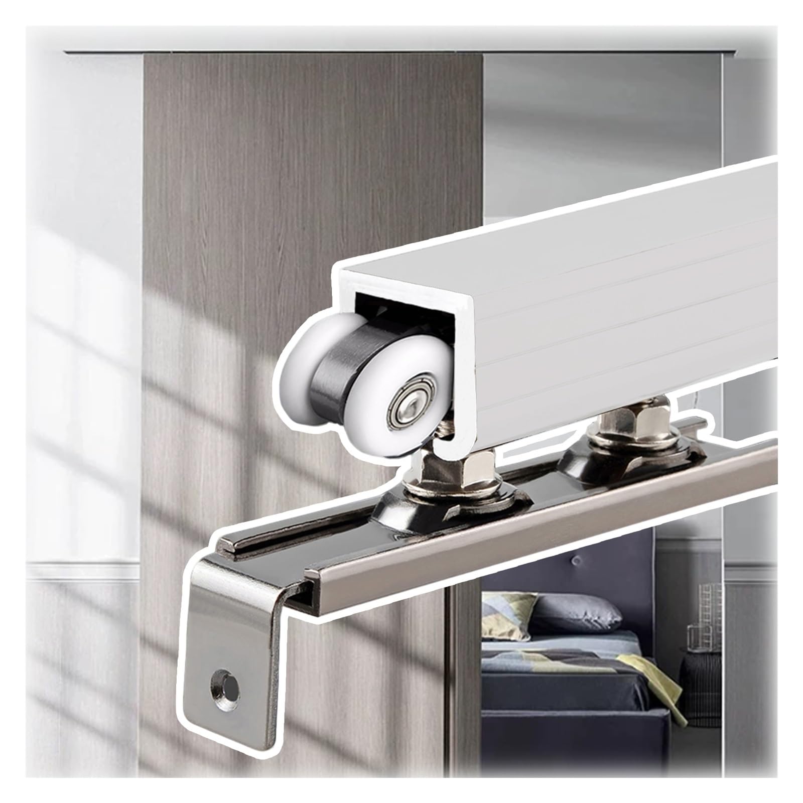AMUFJJ Bypass Barn Door Hardware Kits Single Track Sliding Door Rail