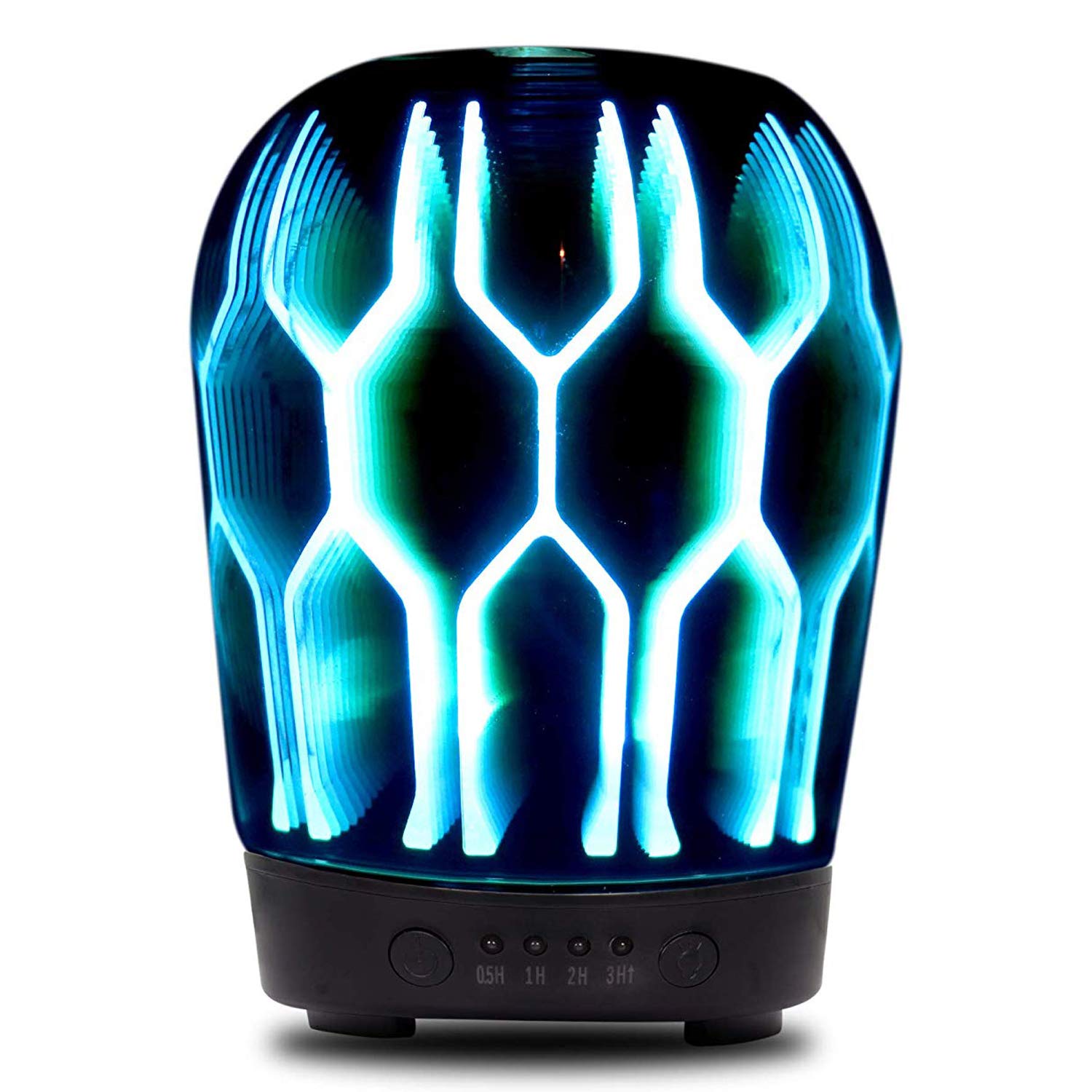 Allin Exporters 100ml Aromatherapy Glass Diffuser with 7 Color Changing 3D Lights Cool Mist Aroma Timer 4 in 1 Ultrasonic Humidifier Essential Oil for Home Baby Bedroom & Office (1Pc, Multicolour)