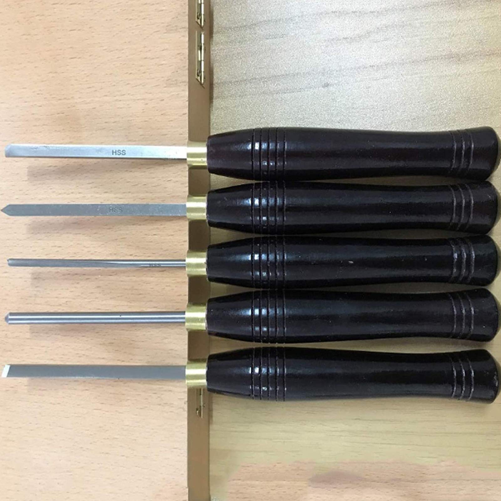 Juego de cinceles de madera de 5 piezas para cinceles giratorios, caja de madera, herramientas de torneado de madera, juego de cinceles giratorios para almacenamiento para profesionales o af