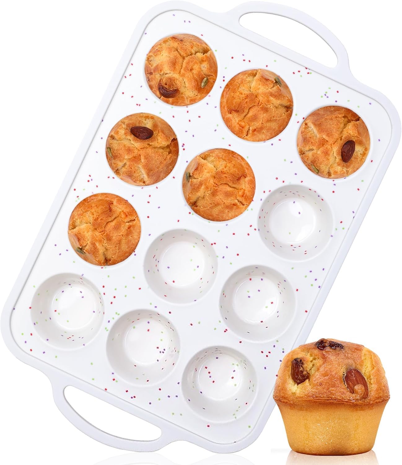 Silicone Mini Muffin Tray, Metal Reinforced Frame Mini Cupcake Pans, 12 Cup Nonstick Muffin Silicone Molds with Handle for Baking Mini Muffins, Mini Cupcakes, Mini Egg Bites