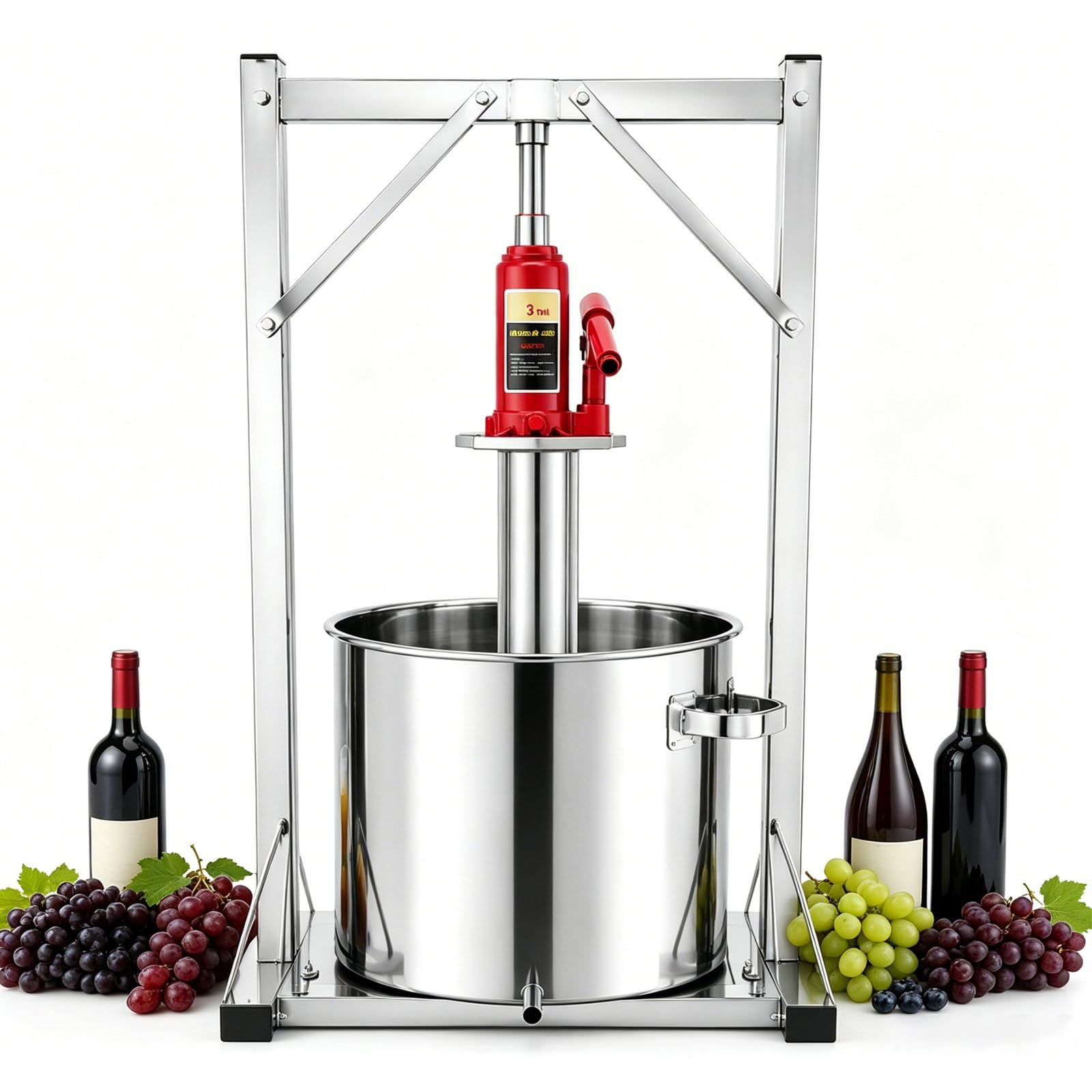 Torchio Manuale per Frutta e Vino in Acciaio Inox, Pressa Idraulica con Martinetto da 3 Tonnellate per Spremere Mele, UVA, Verdura e Favi Fatto in Casa(12L)