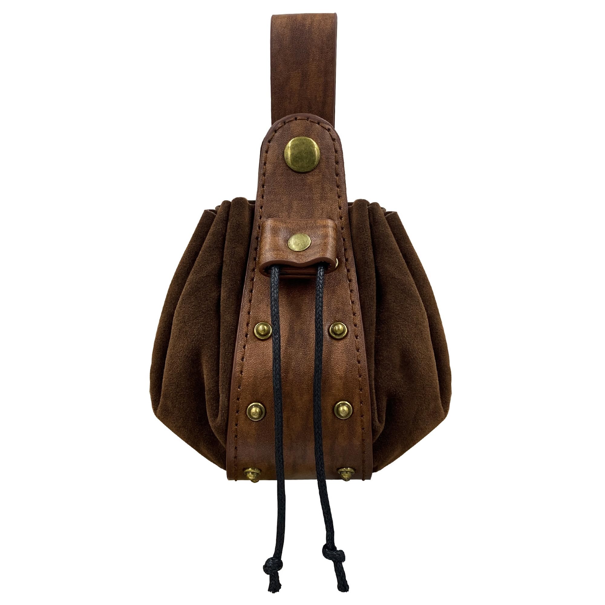 Vintage Medieval Faux Leather Bag,Renaissance Drawstring Belt Pouch,Viking Cosplay Portable Coin Purse,Middle Ages Dice Bag for LARP Ren Faire Costume Accessories (Brown A)