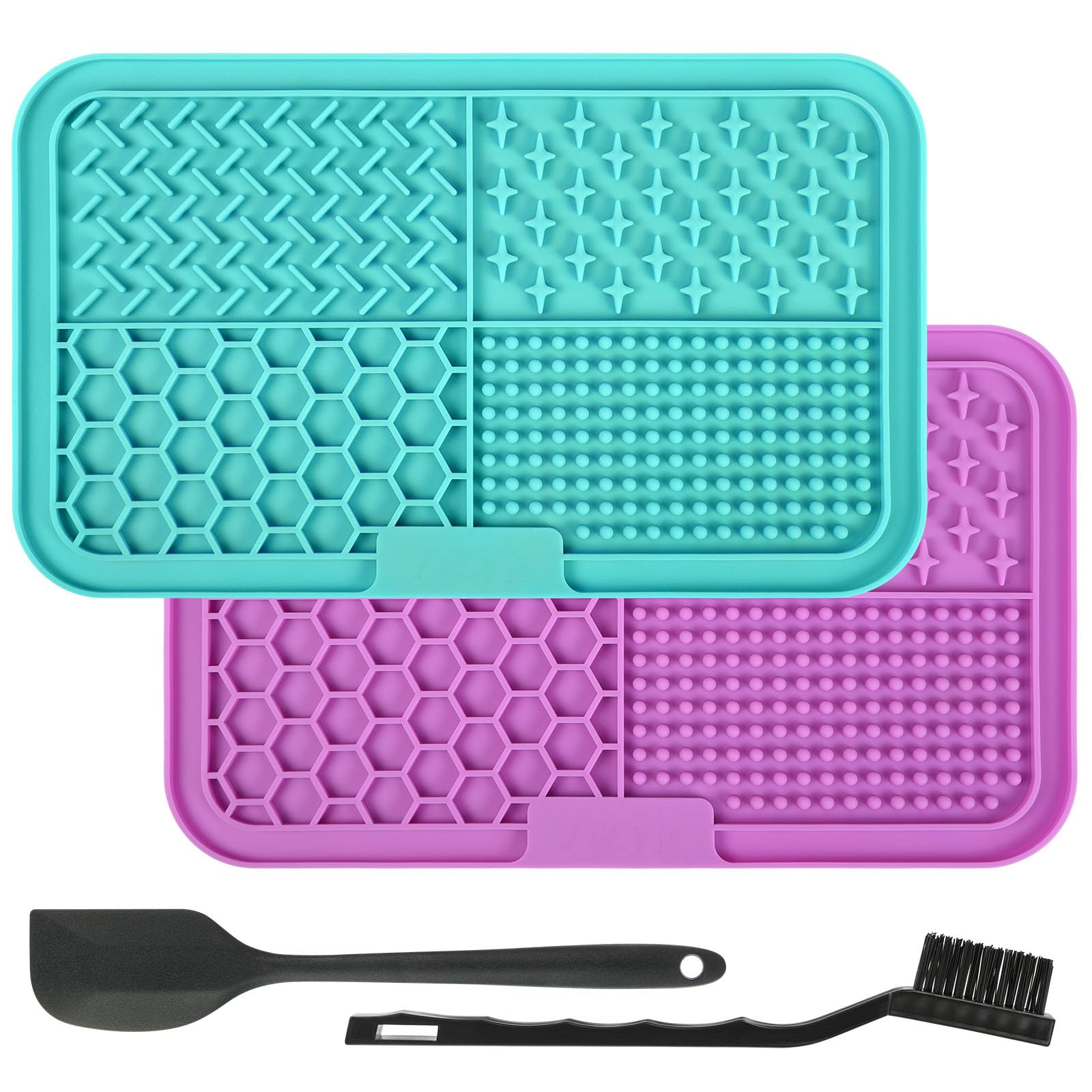 Adiwo Licking Mat for Dogs & Cats, 2 Pack Square Slow Feeder Mat with Suction Cups, Premium Lick Mats for Anxiety Relief Boredom,Dog Treat Mat for Butter, Yogurt, Peanuts (Purple + Light Blue) — image 1