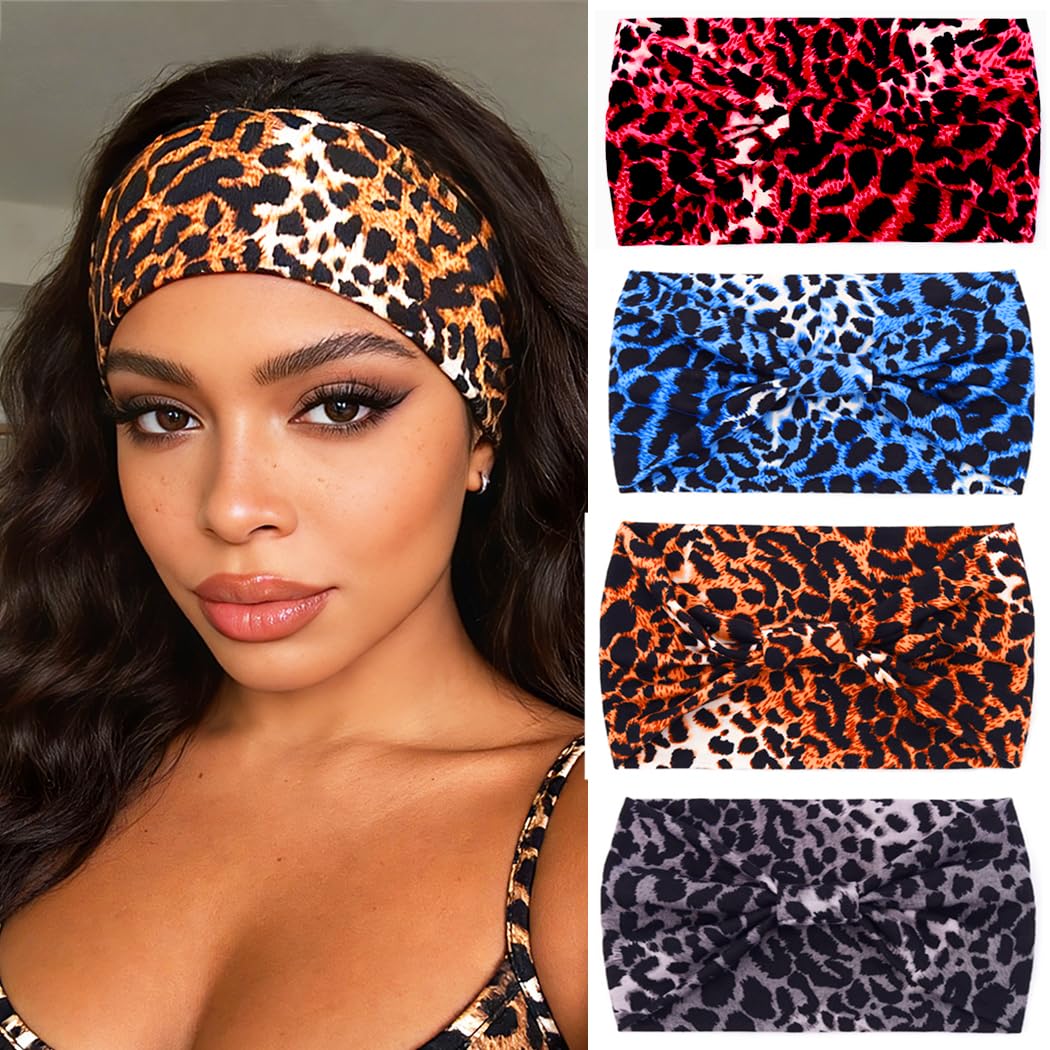 Urieo Leopard Headband for Women, Wide Headbands Turban