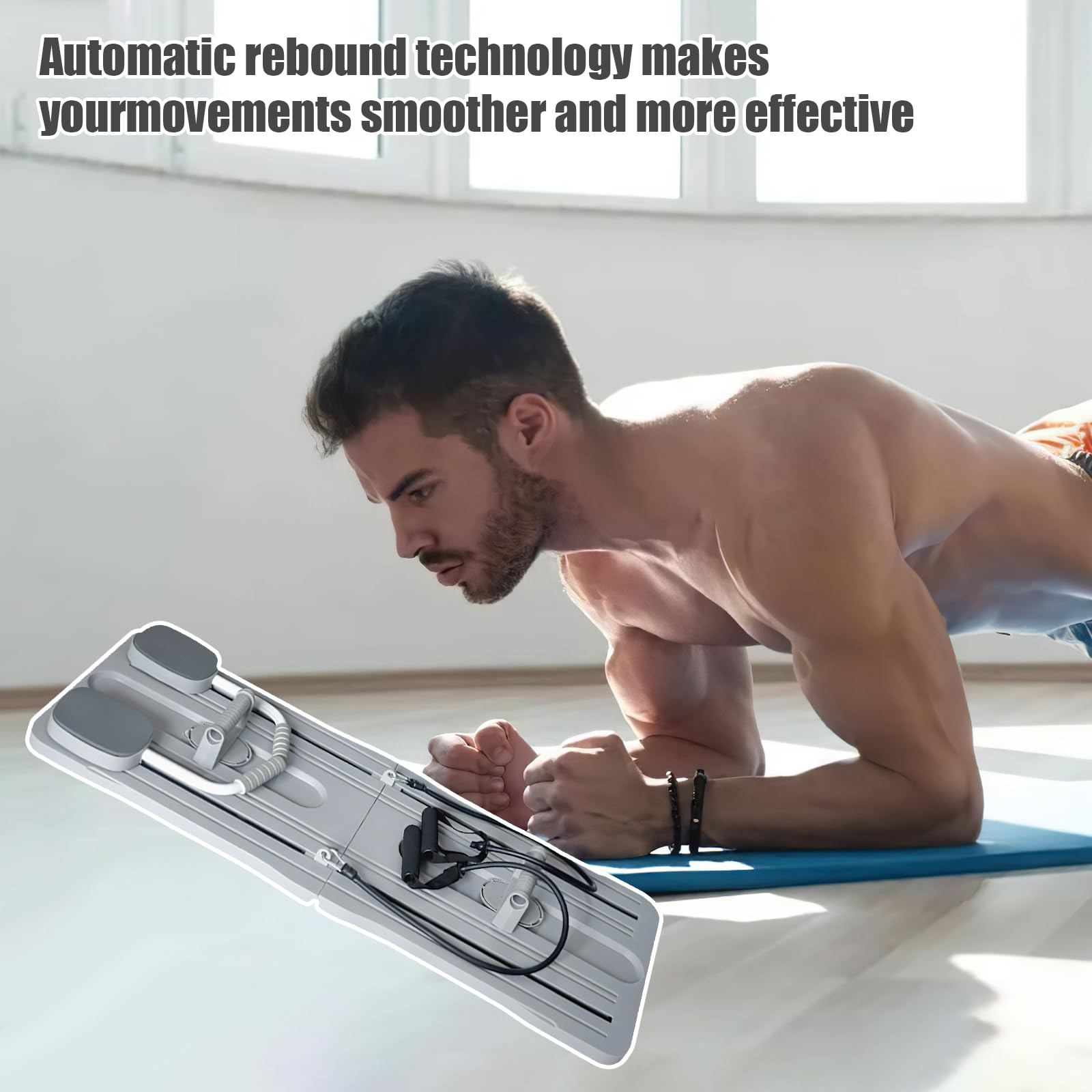 Planche de fitness pliable pour pilates - Multifonctionnelle - Planche de réforme abdominale - Planche de réforme abdominale multifonction avec rebond automatique