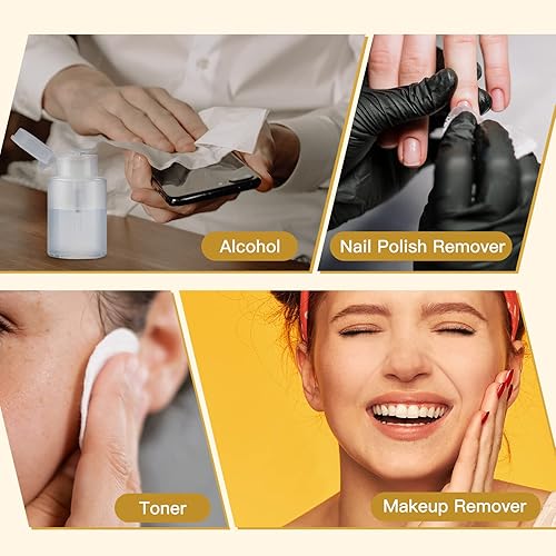 Miniatura 3 de Botella quitaesmalte de uñas de 5.3 onzas, dispensador de alcohol con bomba de empuje, recipientes vacíos de acetona para maquillaje (3 unidades,
