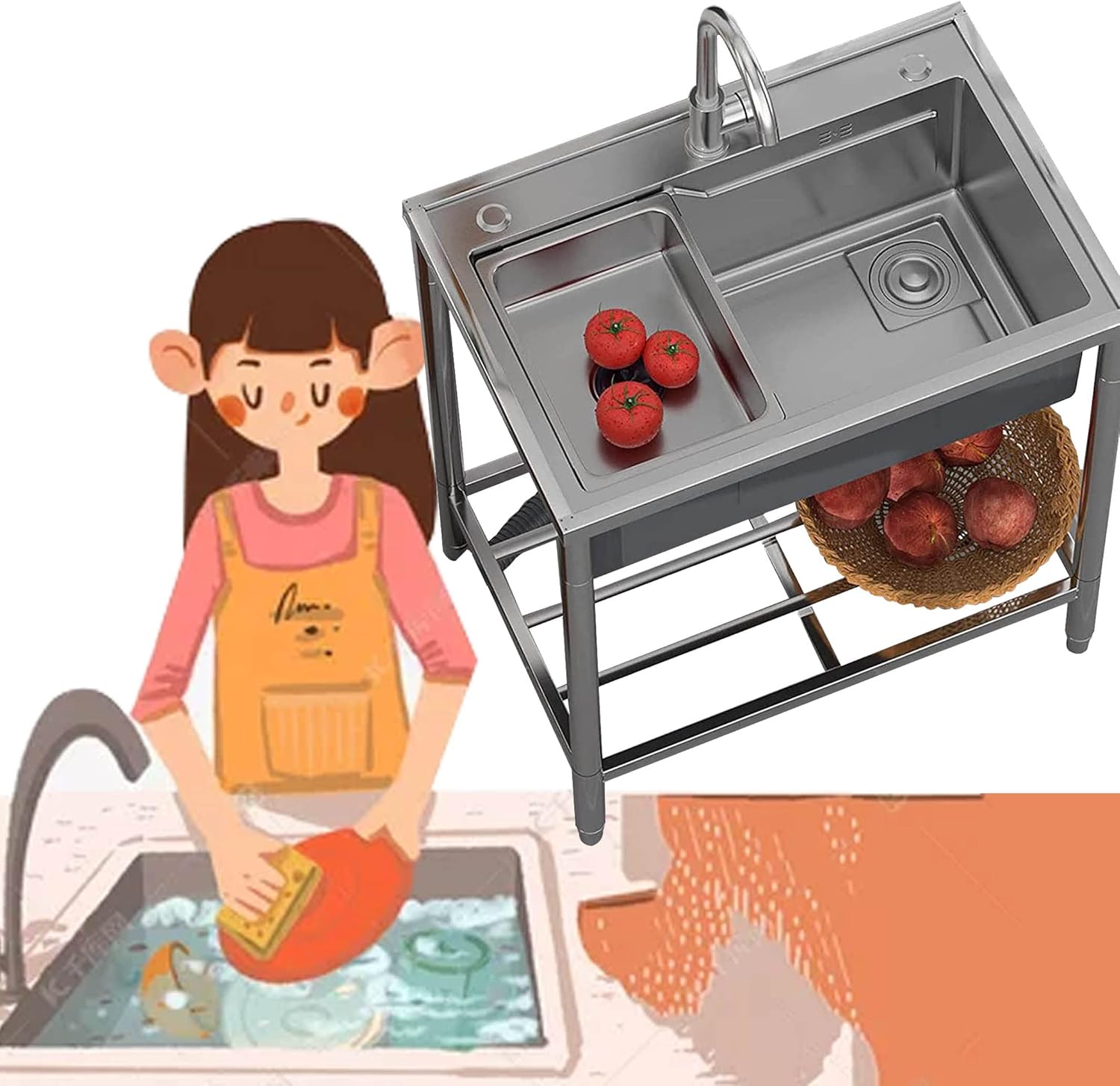 BKgdO 304 Stainless Steel Stand Alone Sink, Single Bowl