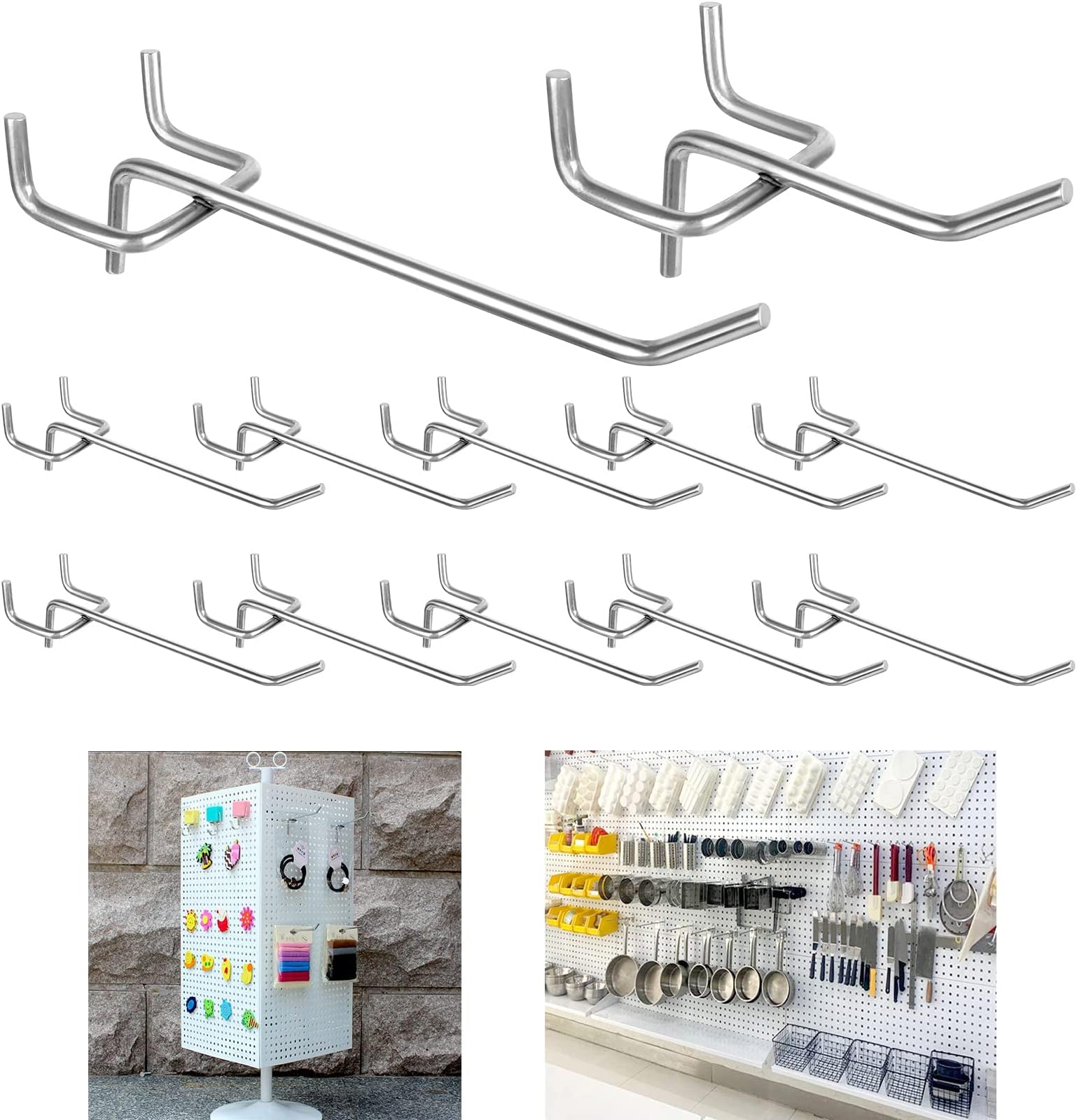 KASTWAVE Pegboard Hooks, KASTWAVE Peg Hooks Super Heavy Duty Metal Shelving Hooks with Ball Assortment Sturdy Fits 1/4" Pegboard Garage Storage Organizer 10Packs 4 inch