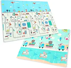 Tapete de Atividades Infantil Tatame Portátil dos Bebês e Crianças, Dupla Face, Dobrável, Macio, Gigante - Fácil de Guardar (PISTA)
