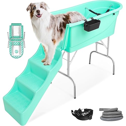 Dog Bath Tub, 45" Portable Foldable Dog Washing Station, Dog Grooming Tub with Removable Stairs,Anti-Slip Design Dog Washing Station for Home,Dog Bath for Medium to Large Size Dogs（Bathtub & Stairs )