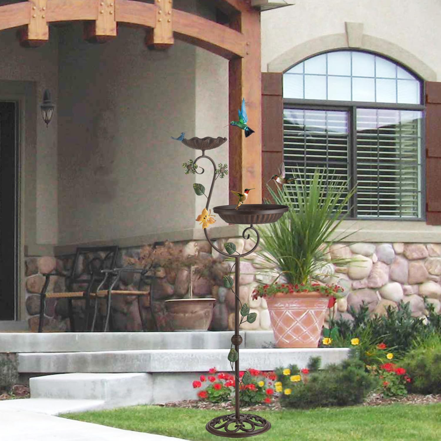 Metal Bird Baths for Outdoors, 44" Height Cast Iron Pedestal Bird Bath and Feeder, Vintage Sturdy Heavy Duty Birdbath Bowl, Tall Floral Accents Birdbaths for Garden Yard Patio Porch Decor