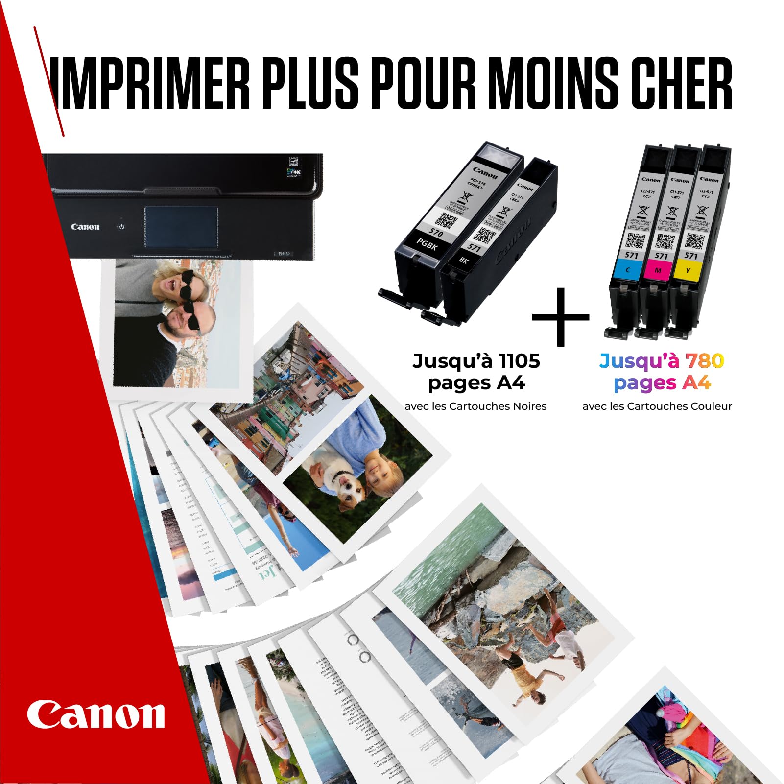 Canon PGI-570 / CLI-571 Lot de 5 Cartouches d'encre Authentiques (2 x Noir, Cyan, Magenta, Jaune) – Carton Multipack