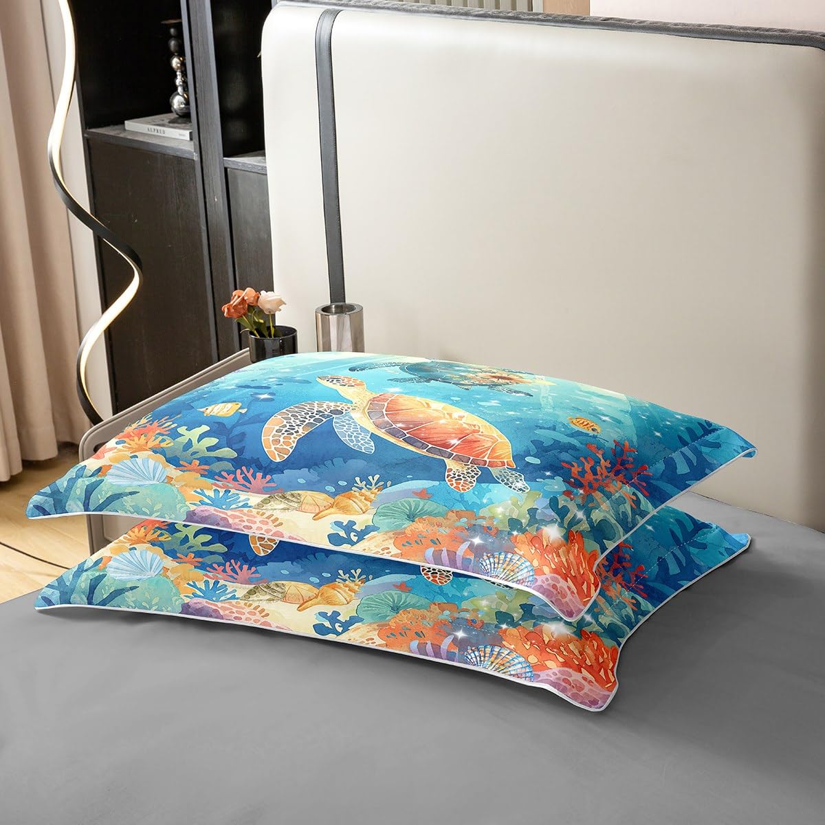 Homemissing Meeresschildkröte Bettbezug Set Ozean Blau Baumwolle Bettwäsche Set 135x200cm für Jungen Mädchen Teilbereich Küste Betten Set Atmungsaktiv Sommer Urlaub Bettdeckenbezug Dekor Tier