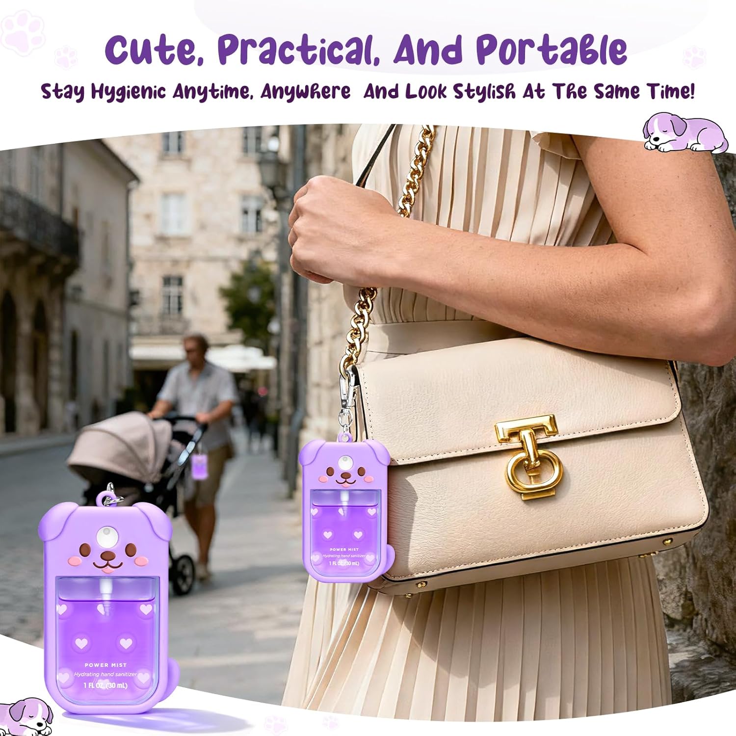 Dog Silicone Case for Touchland Hand Sanitizer Spray with Keychain, Compatible with Power Mist & Glow Mist 1 FL Oz/30ML for Touchland Case, Cute Travel Cover Sleeve Purple - Image 3