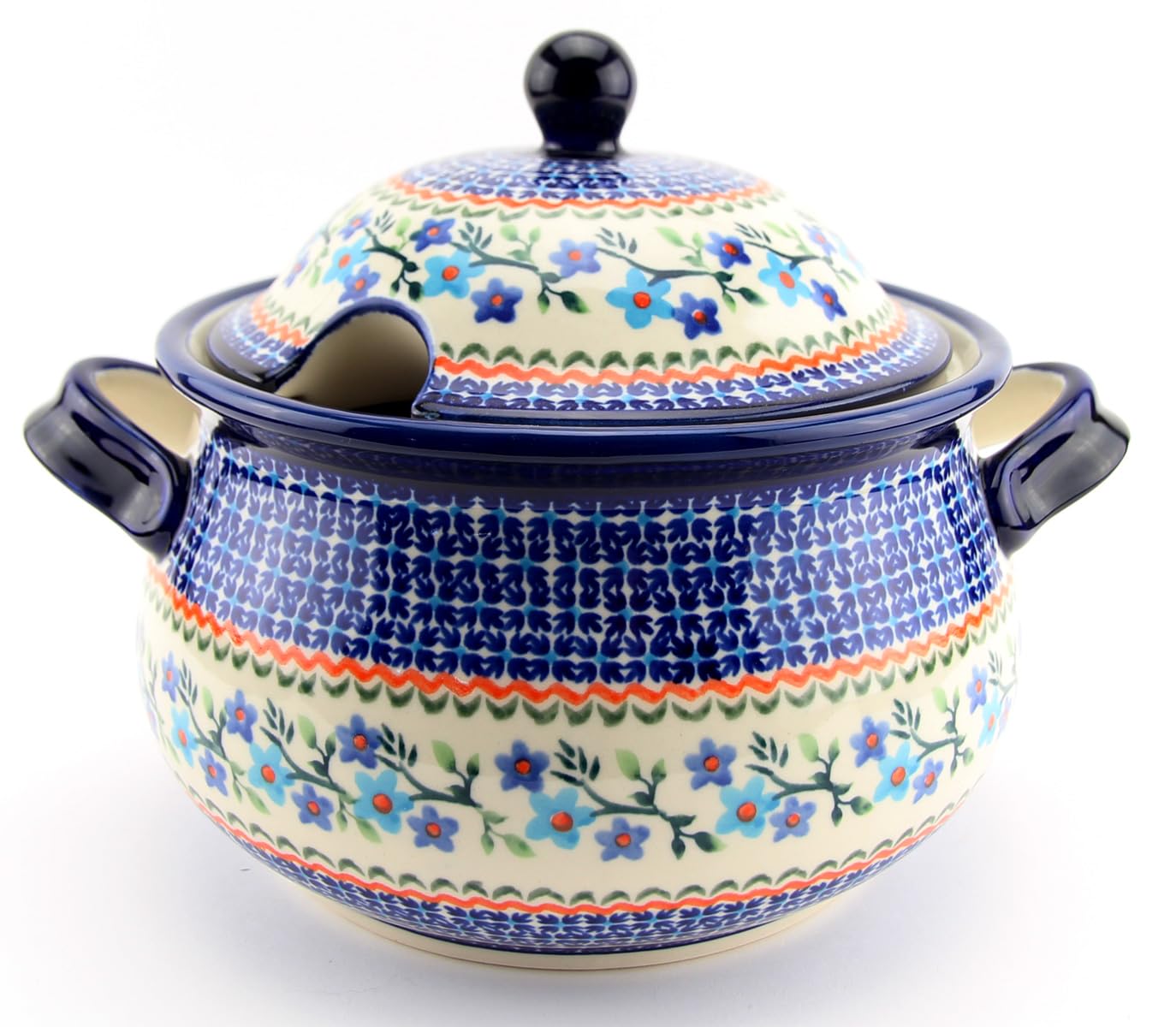 Polish Pottery Soup Tureen in Blue Blossom Pattern - 13.4 Cups Capacity - Handpainted Stoneware from Boleslawiec, Poland by Zaklady Ceramiczne