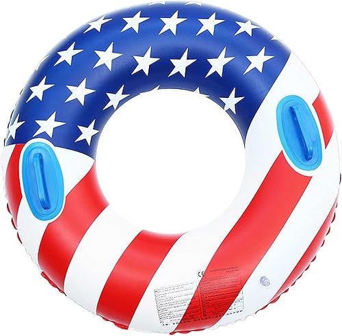 Anillos de natación con bandera estadounidense de 35.4 pulgadas para adultos y adolescentes, flotador de piscina inflable portátil, tubo flotante