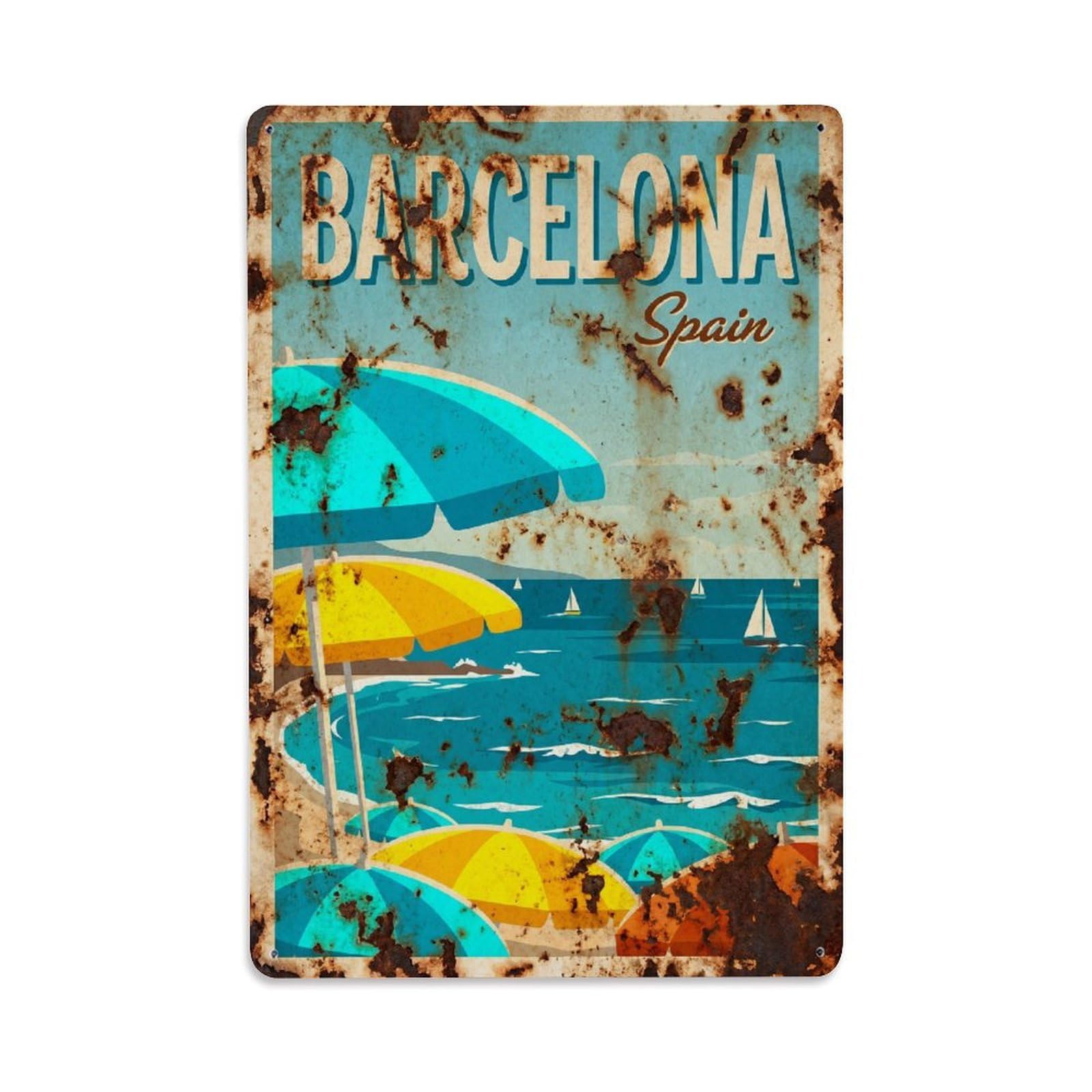 Este 8X12inch Style Vintage Travel Barcelona Spain Singular Metal Tin Sign