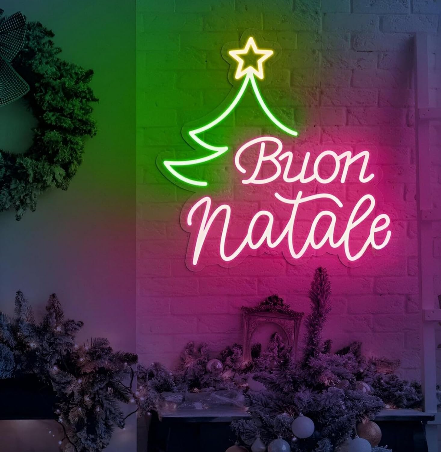Buon Natale Christmas Tree Neon Sign Merry Christmas Led Light Buon Natale Decor Happy New Year Gifts Holiday Decoration, 13"x13"