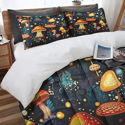 Miniatura 2 de Juego de edredón de hongos para niños, adolescentes y adultos, tamaño Queen, juegos de ropa de cama de microfibra lavada con agua con 1 edredón y 2