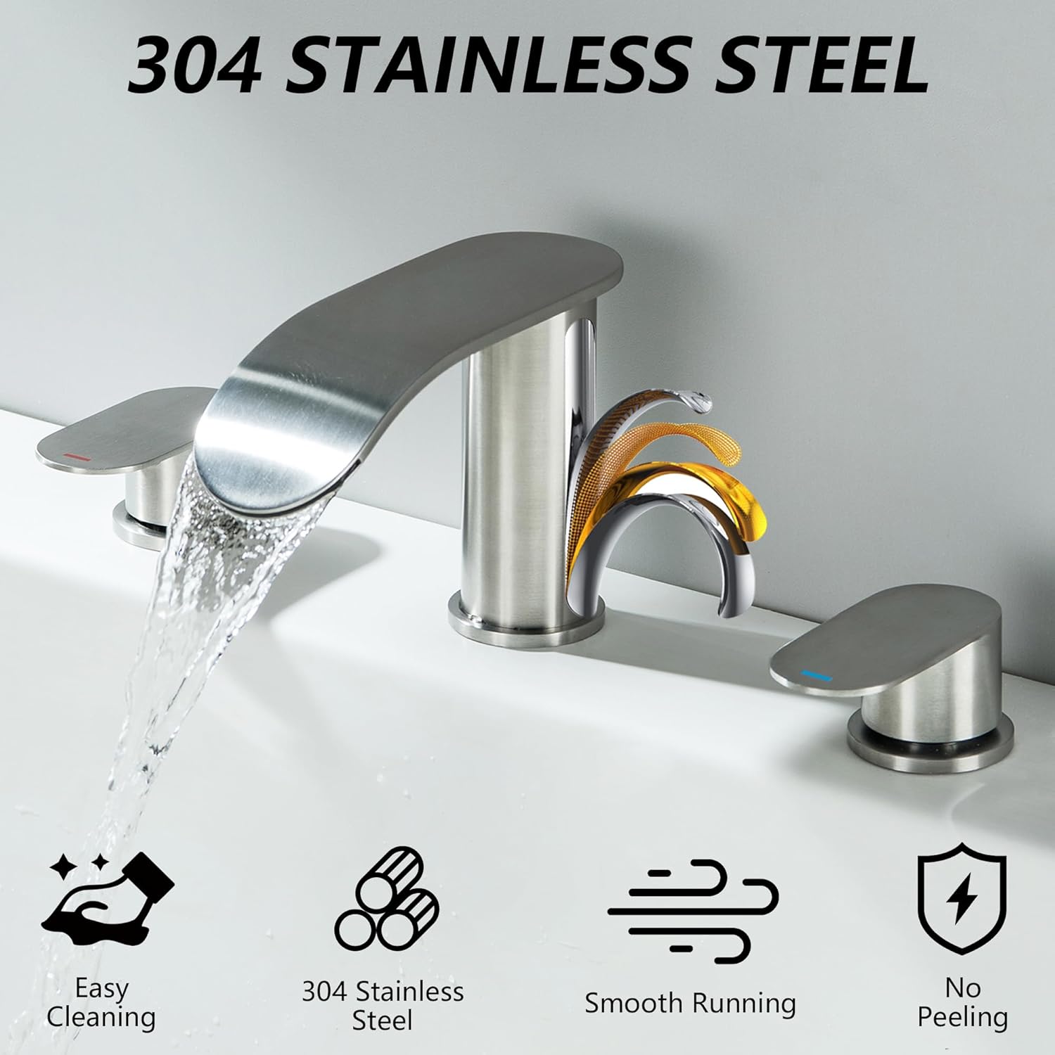 Roman Tub Faucet, High Flow Waterfall 3 Hole Bathtub Faucets Sets Deck Mount Bath Tub Faucet, Brushed Nickel
