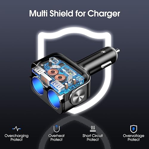 Miniatura 6 de BUVAYE Dual QC3.0 y 30W PD USB C - Divisor de encendedor de cigarrillos 5 en 1, adaptador de encendedor de cigarrillos para automóviles, 12 V24 V,