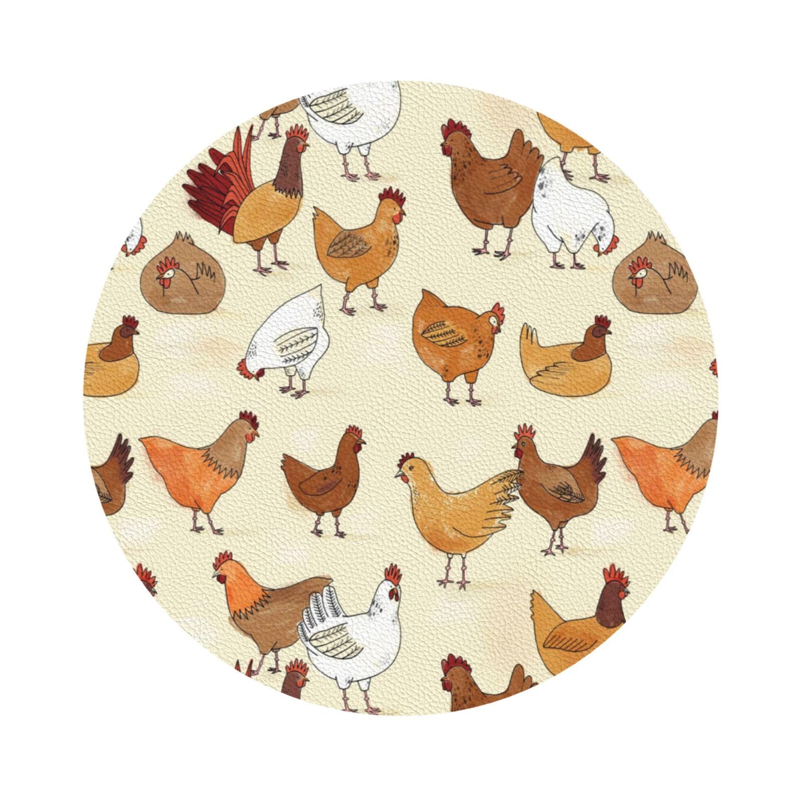 A Brood of Chickens PU Leather Coasters Set of 6 Round Drink Coasters