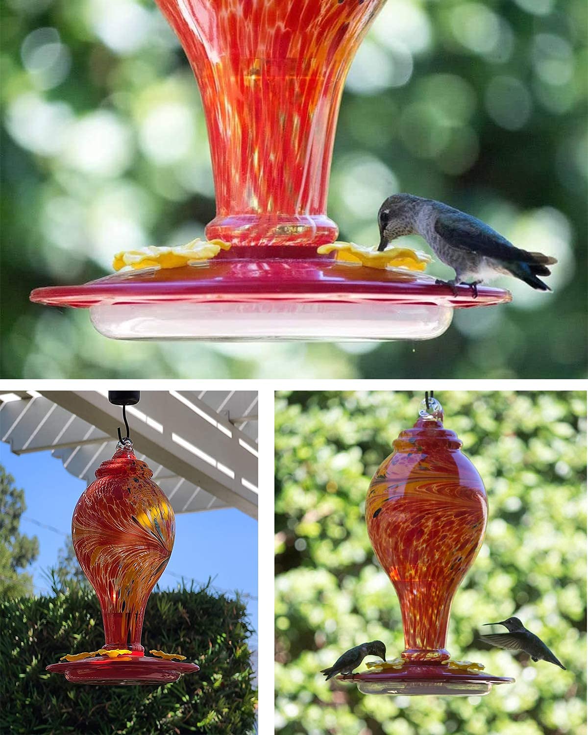 Sahara Sailor Hummingbird Feeders for Outdoors Hanging, Hand Blown Glass Bird Feeders for