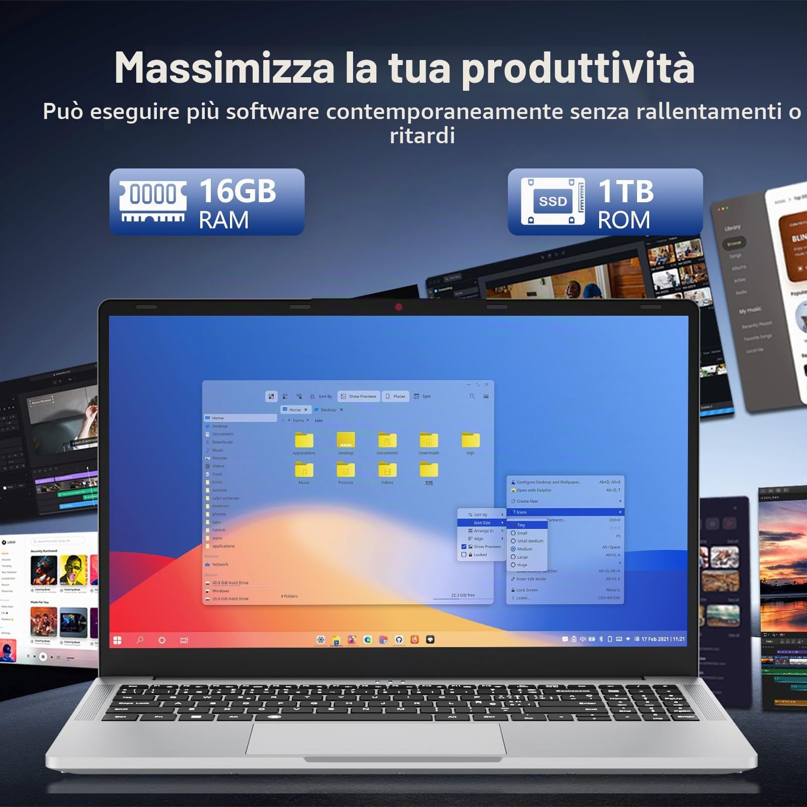 15,6 Pollici Portatile PC Ryzen 5 7430U, Notebook 16GB RAM 1TB SSD Win11, Laptop con scheda grafica Radeon, FHD IPS, Type-C, USB 3.0, HDMI, tastiera retroilluminata digitale Computer portatile