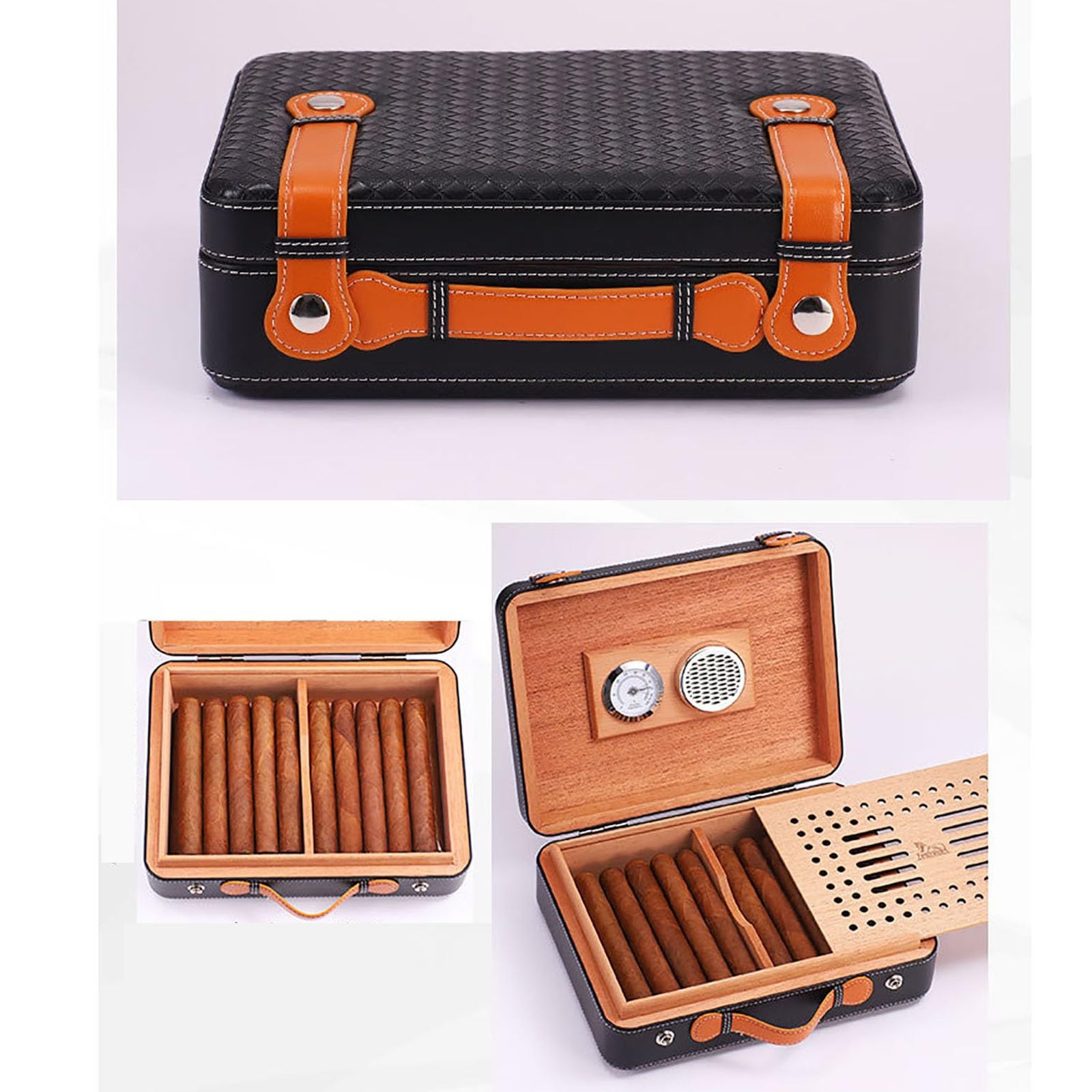 Humidor Sigari,Set Umidificatore per Sigari da Viaggio Portatile, Igrometro Magnetico Interno E Legno di Cedro, Custodia per Umidificatore per Sigari da Viaggio, per Natale, Compleanno, Affari