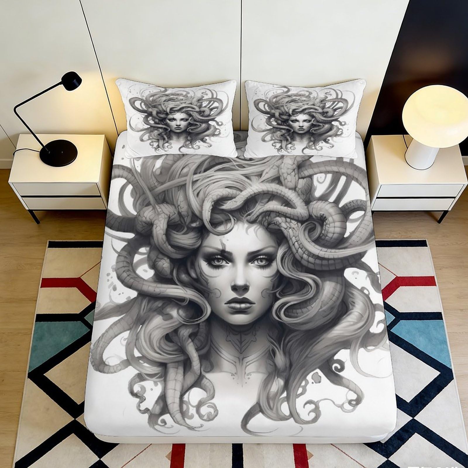 3D Printed Medusa Tentacles Fitted Sheet Microfiber Soft Breathable Octopus Bed Cover for Bedroom Dormitory Guest Room Mattress Protection Decor 160x200x25cm