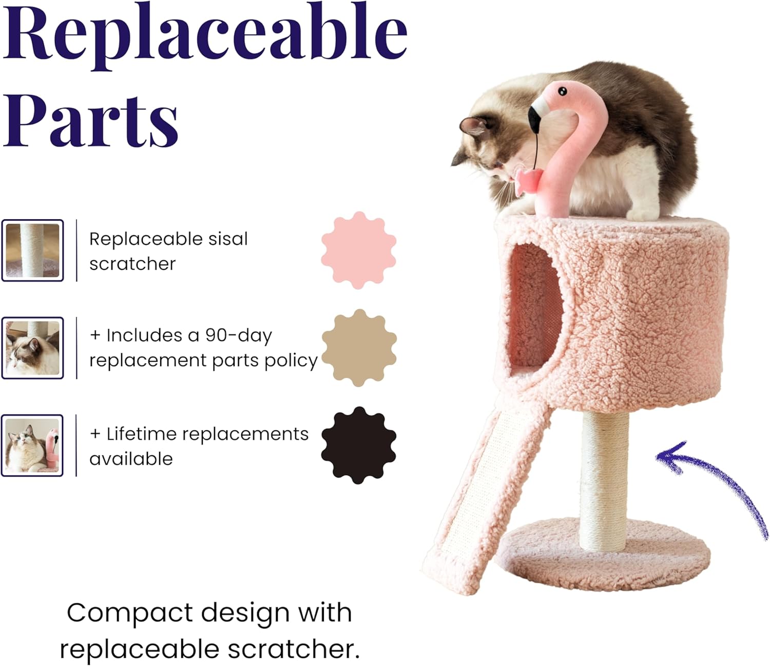 Catry Flamingo 2-Level 29" Cat Tree for Small Cats & Kittens with Replaceable Posts, Sisal Scratching Ramp, Pink Flamingo Designed Cute Condo with Toy, Pink