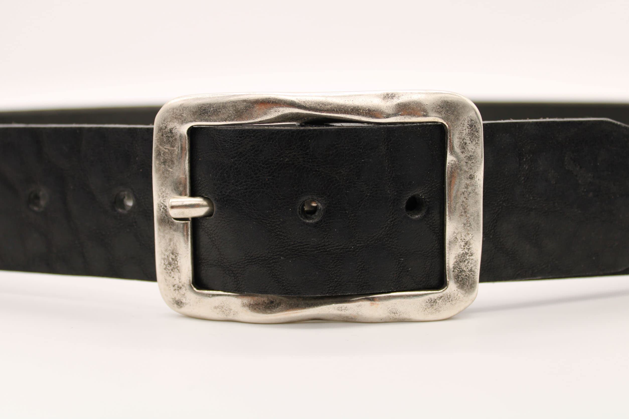 Cintura in pelle di 4 cm di larghezza, sostenibile, in pelle conciata al vegetale con look usato, fibbia in metallo in argento anticato, spessore 4 mm (TW105, nero 790)