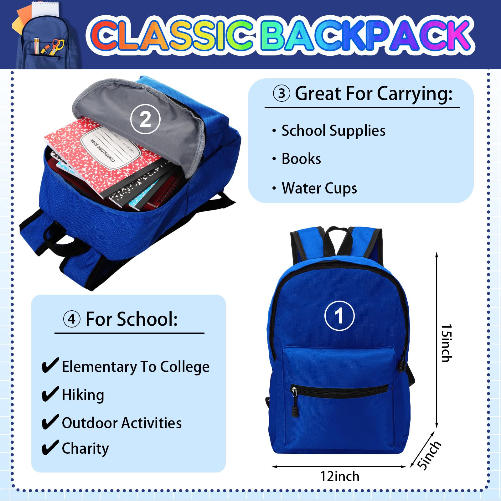 Gilprop Confezione da 68 articoli per il rientro a scuola per bambini, studenti K-8, kit di forniture per la scuola elementare e media, accessori essenziali, penne, quaderni, cancelleria per