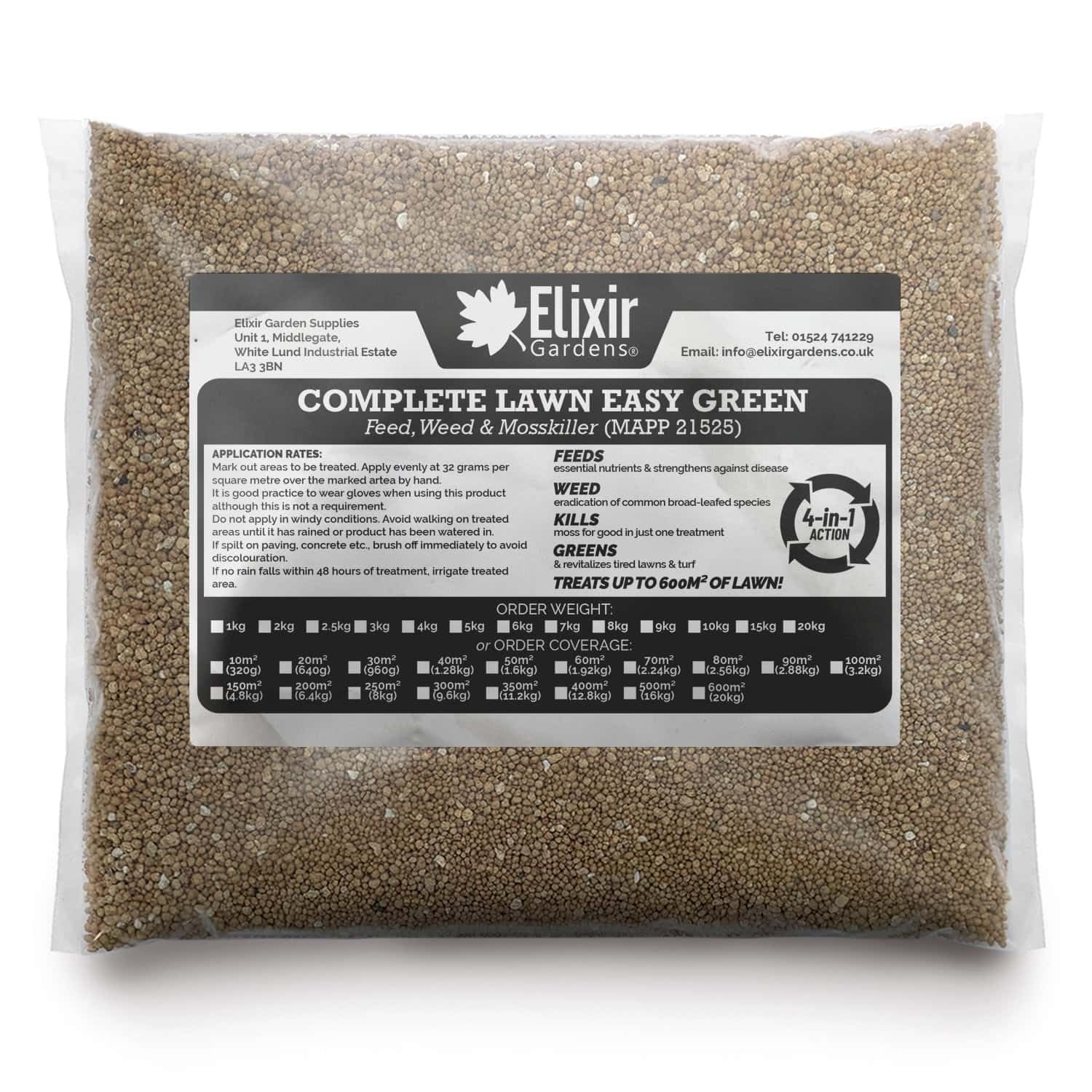 Elixir Gardens Seasonal Lawn Fertilisers for Turf & Grass | Complete Lawn Weed, Feed & Mosskiller with added Iron | 10-2-2+8Fe | Treats 200 Sq. Meters — image 1